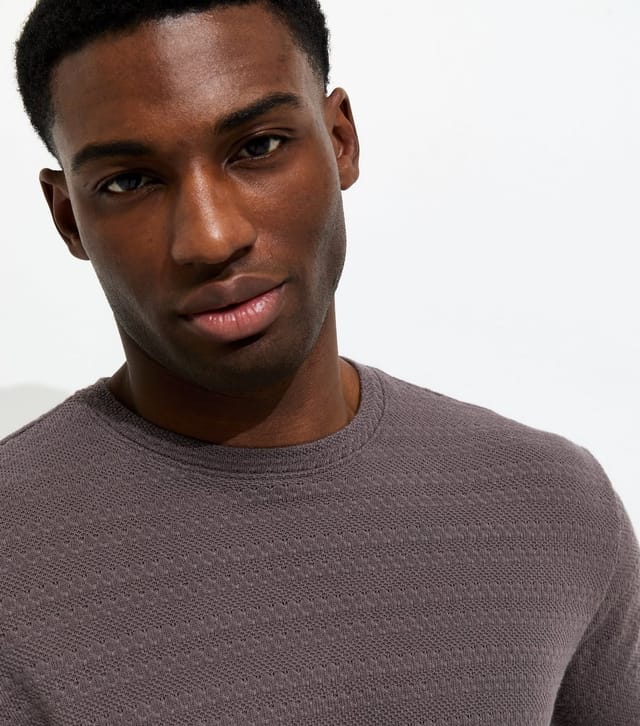 Only and Sons Men's Grey Regular Textured Cotton T-Shirt Only and Sons New Look - 2