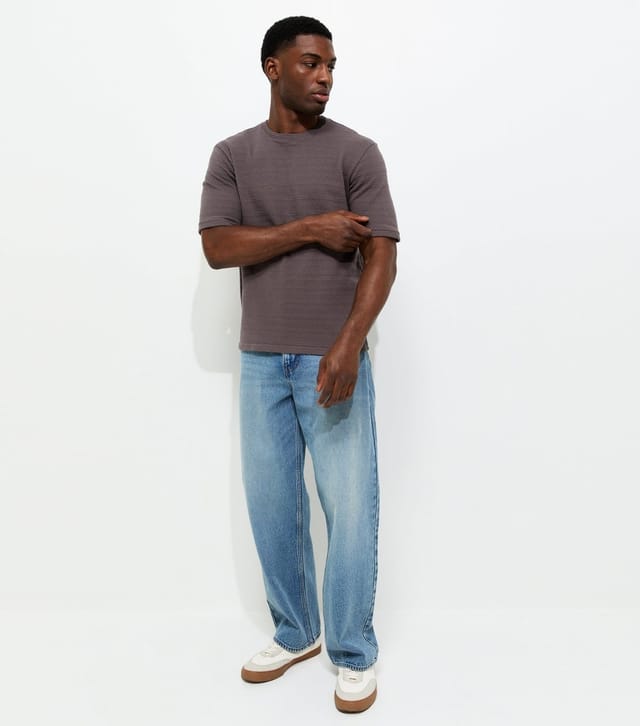 Only and Sons Men's Grey Regular Textured Cotton T-Shirt Only and Sons New Look - 3