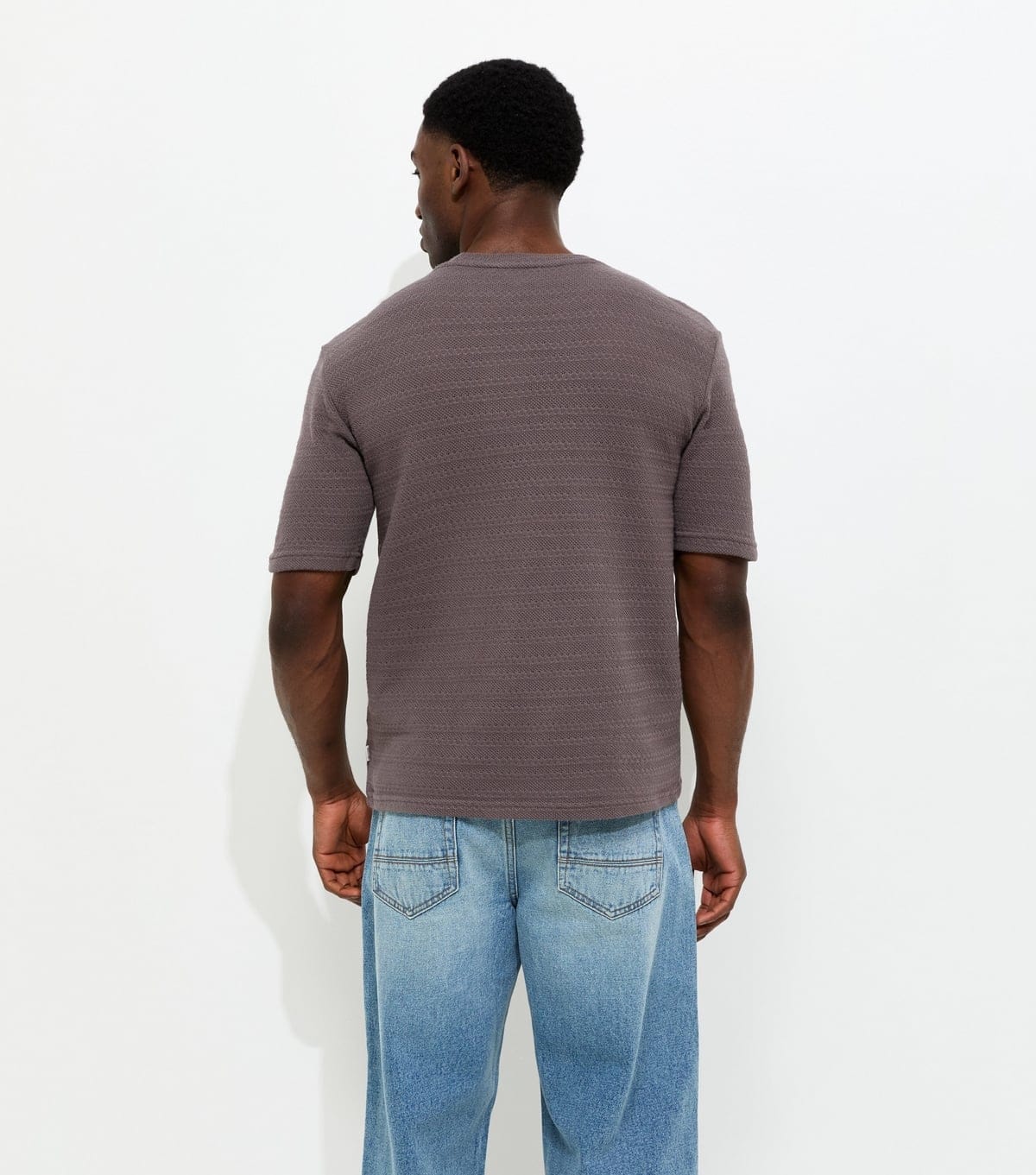 Only and Sons Men's Grey Regular Textured Cotton T-Shirt Only and Sons New Look - 4