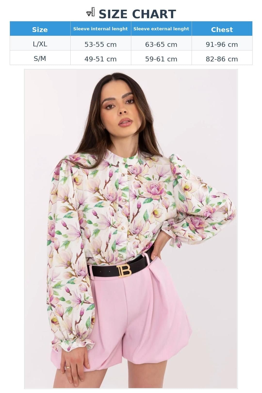 Love Lace Love Lace Women's Floral Puff Sleeve Stand Collar Long Shirt in White - 4