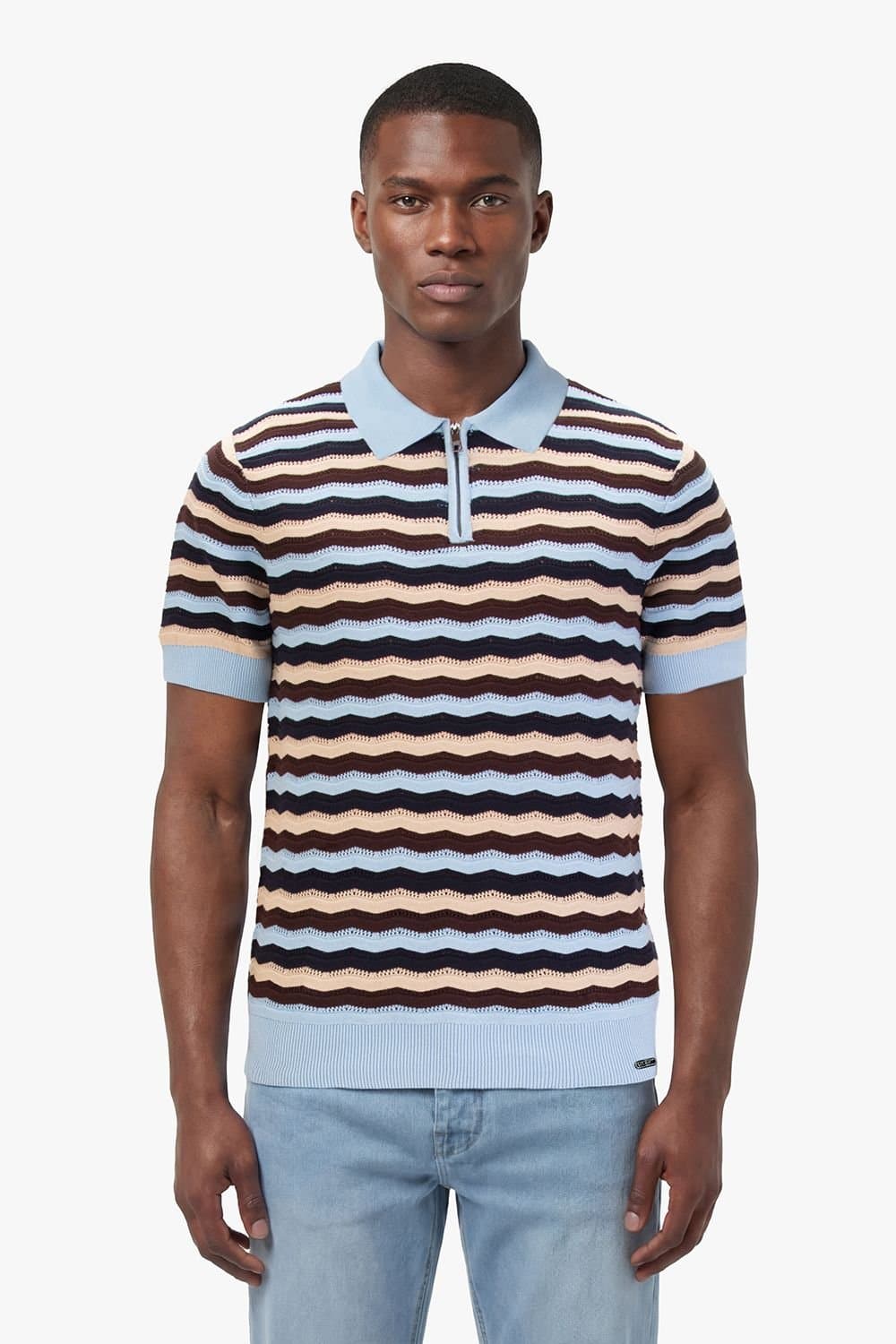 Luke 1977 Luke 1977 Men's Maughold Zig Zag Knit Polo in Light Blue