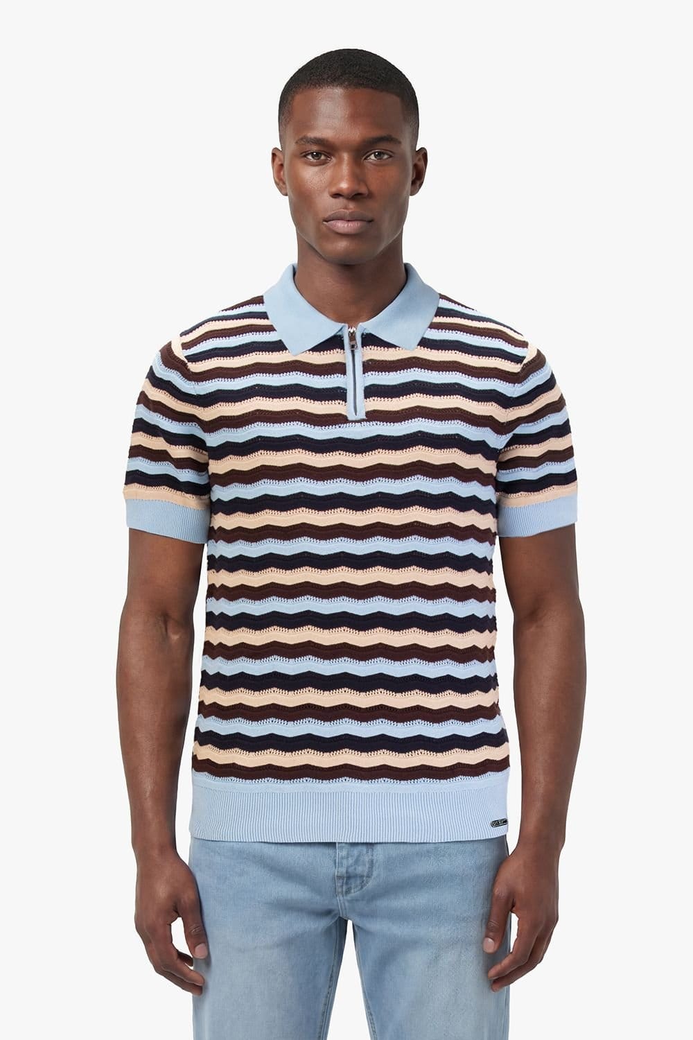 Luke 1977 Luke 1977 Men's Maughold Zig Zag Knit Polo in Light Blue - 1