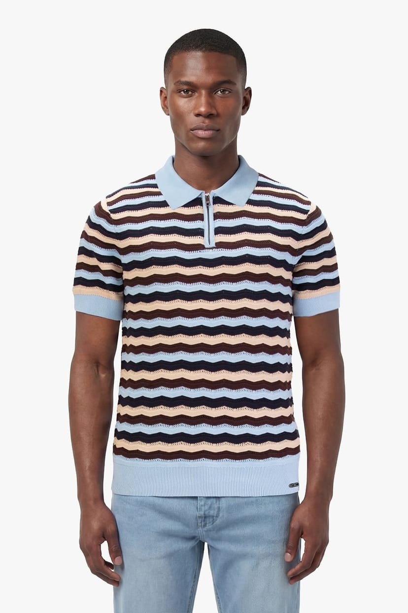 Luke 1977 Luke 1977 Men's Maughold Zig Zag Knit Polo in Light Blue - 1