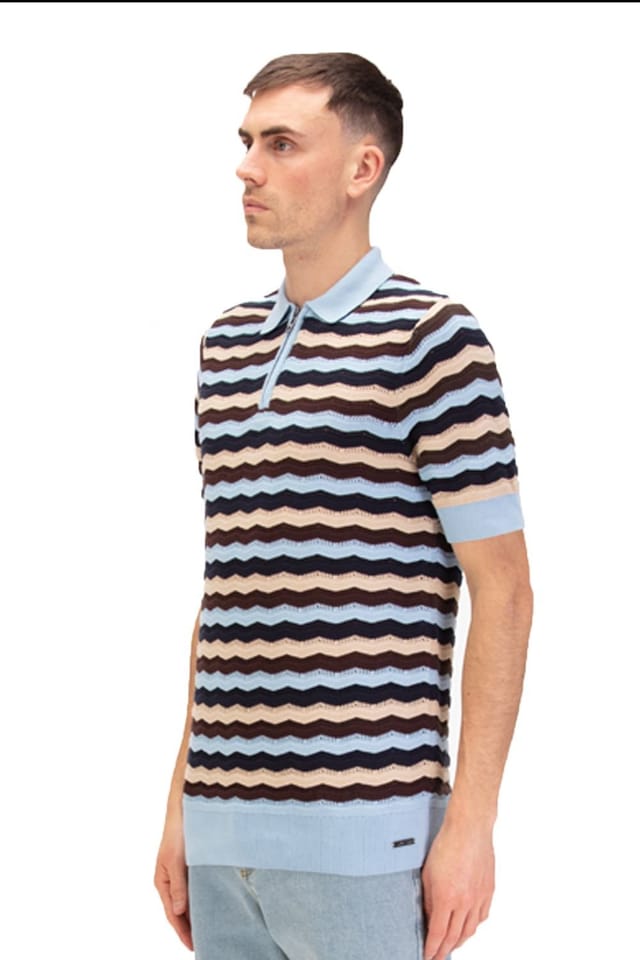 Luke 1977 Luke 1977 Men's Maughold Zig Zag Knit Polo in Light Blue - 3