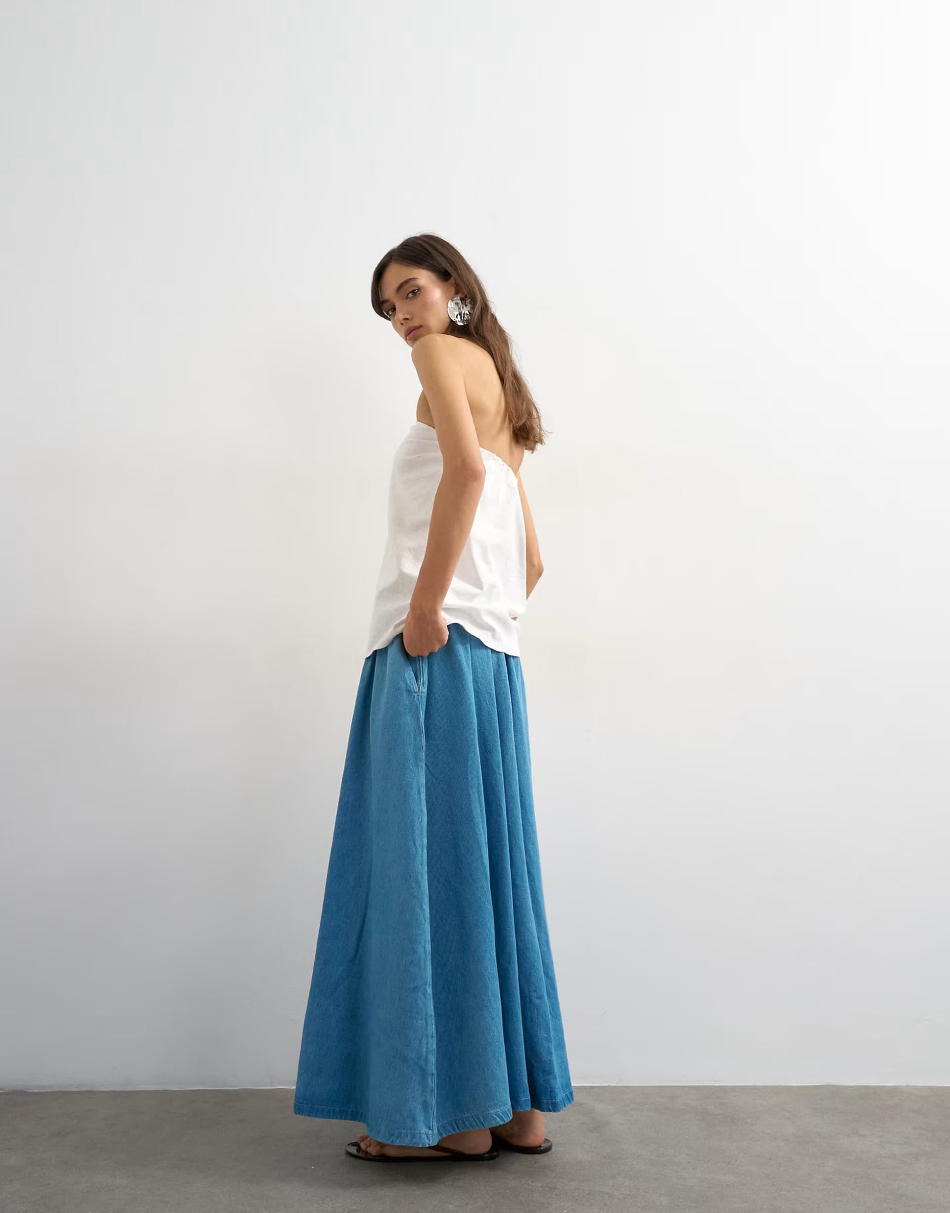 ASOS Topshop denim pull on circle maxi skirt in bleach