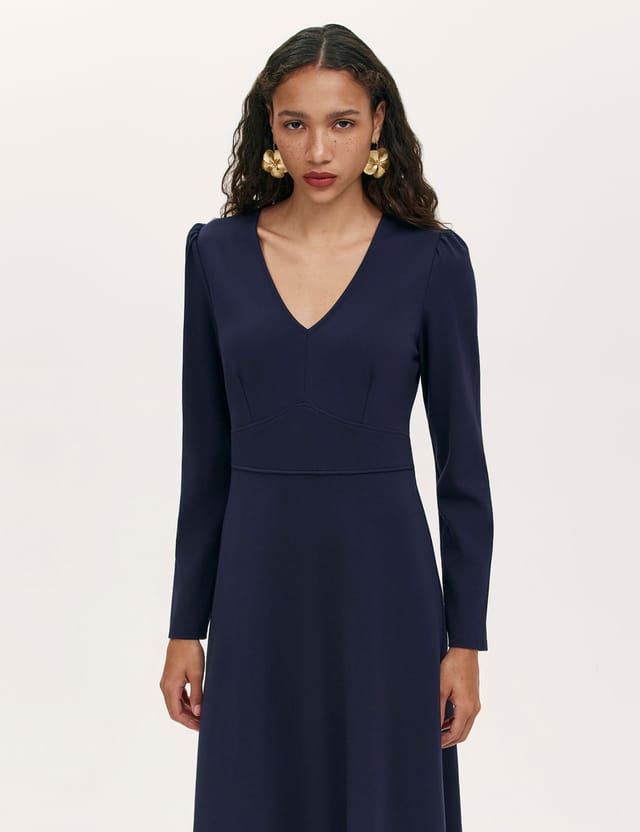 Finery London Finery London Women's Seraphina Ponte Jersey V Neck Midi Dress in Navy - 2