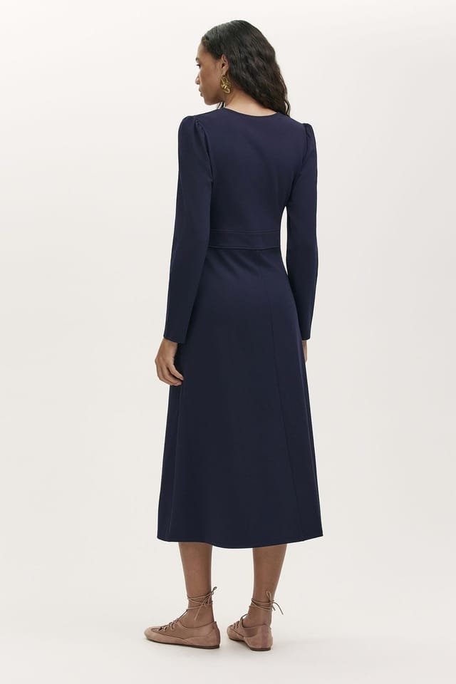Finery London Finery London Women's Seraphina Ponte Jersey V Neck Midi Dress in Navy - 3