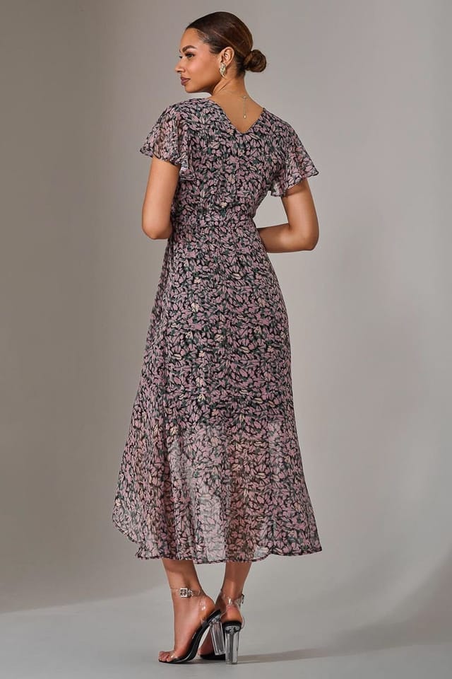 Jolie Moi Jolie Moi Women's Chiffon Wrap Midi Dress in Dark Pink - 2