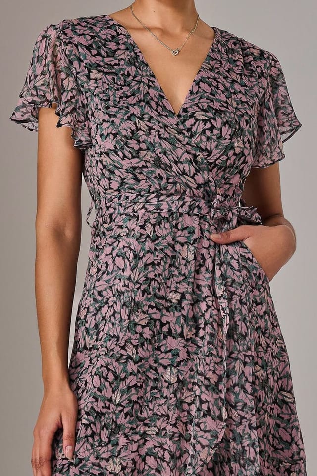 Jolie Moi Jolie Moi Women's Chiffon Wrap Midi Dress in Dark Pink - 3