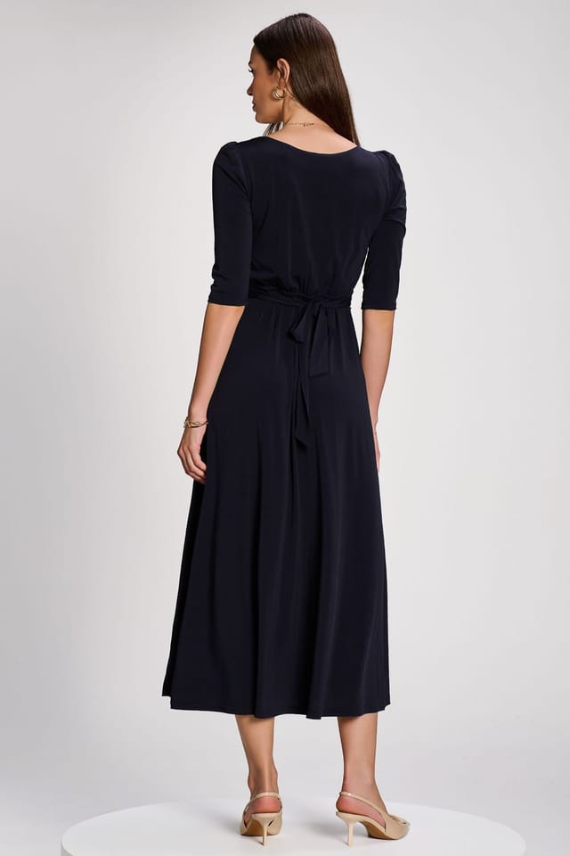 Jolie Moi Jolie Moi Women's 3/4 Sleeve Plain Jersey Maxi Dress in Navy - 2