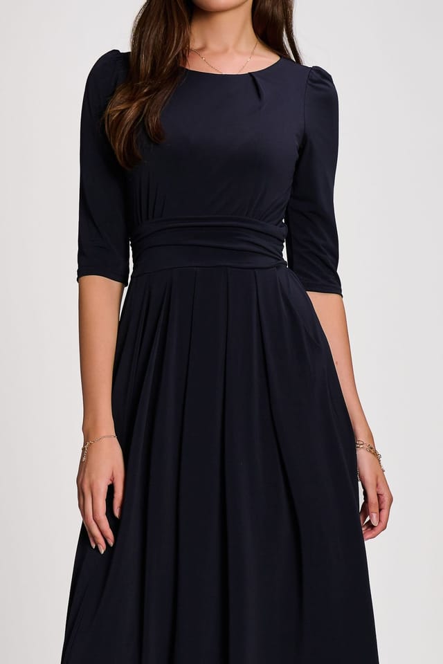 Jolie Moi Jolie Moi Women's 3/4 Sleeve Plain Jersey Maxi Dress in Navy - 3
