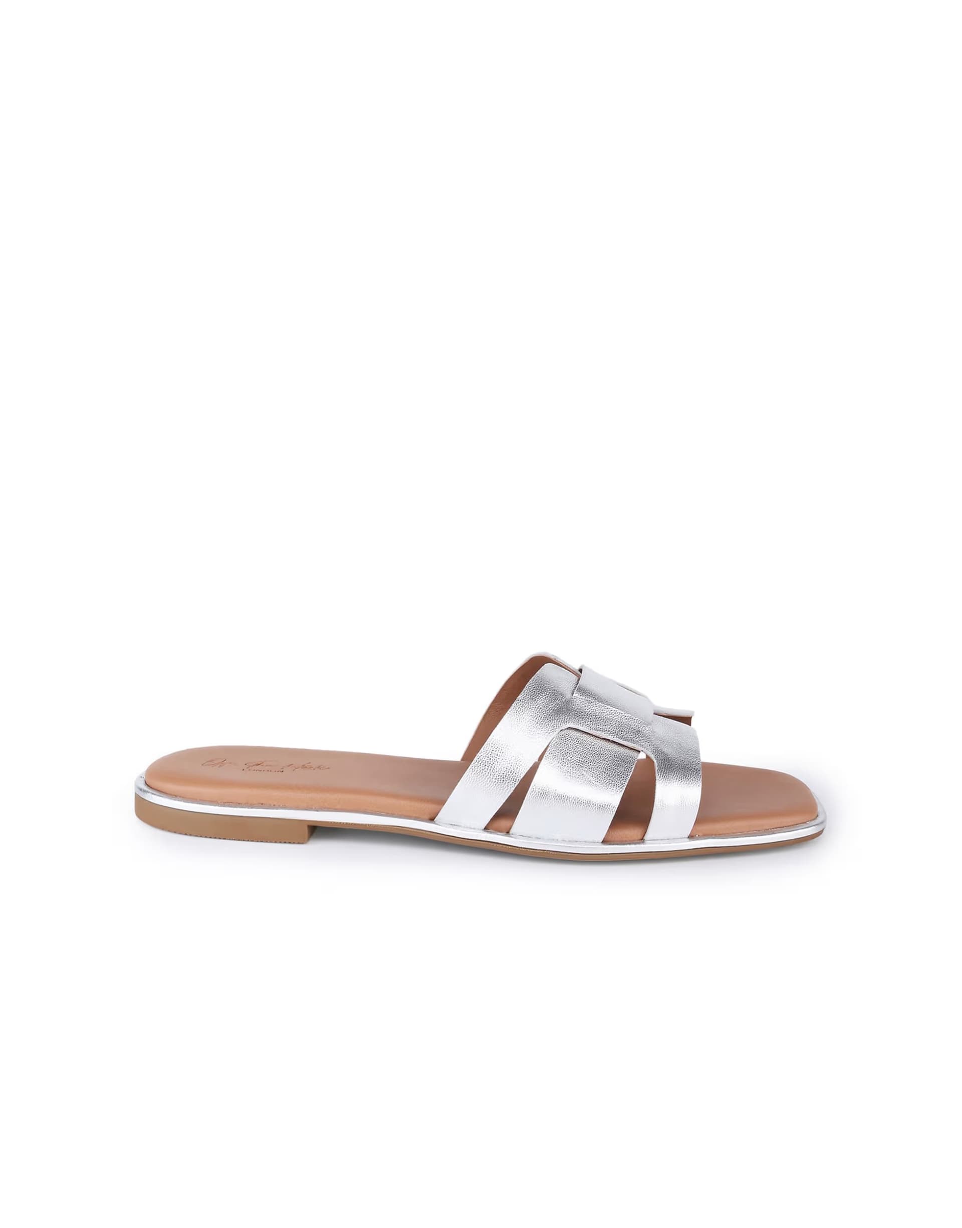ASOS Off The Hook Heath leather slip on flat sandals in silver