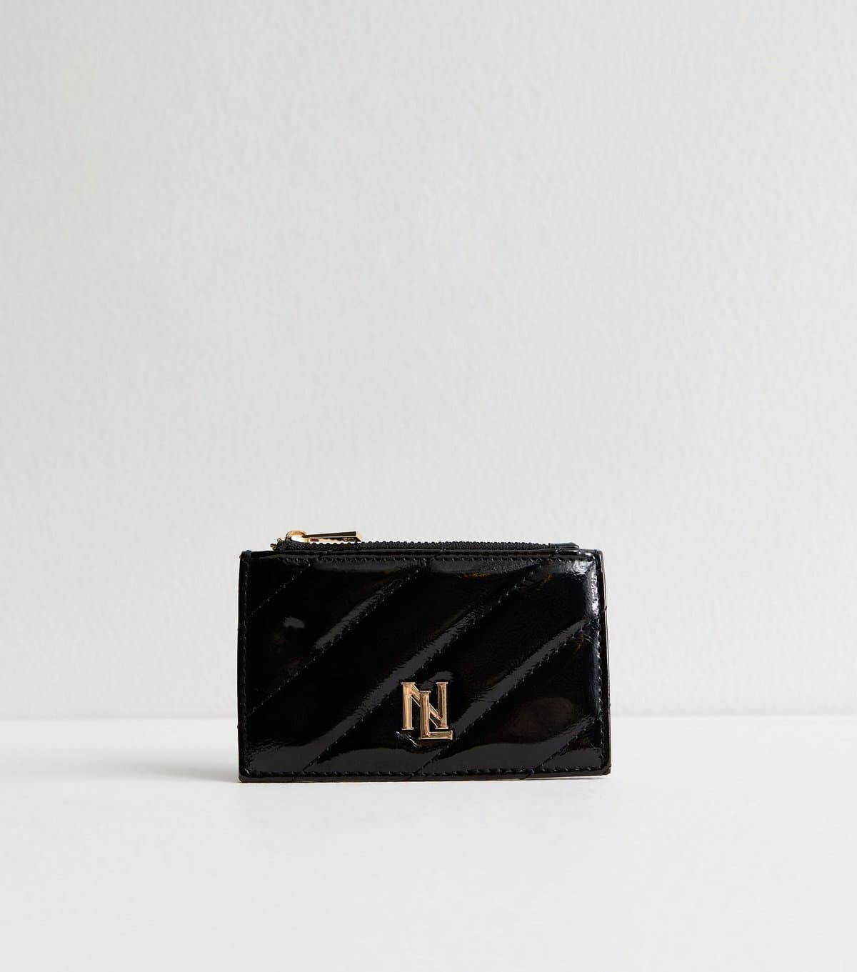New Look Black High Shine Quilted Cardholder New Look