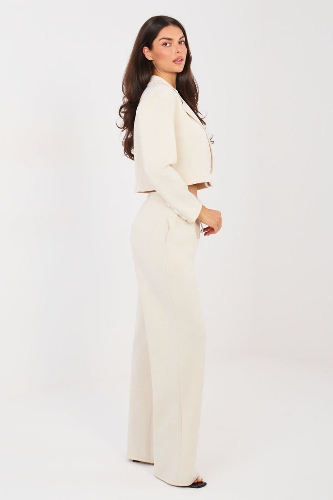 Love Lace Love Lace Women's Soft Buttoned Jacket & Straight Pants Set in Beige