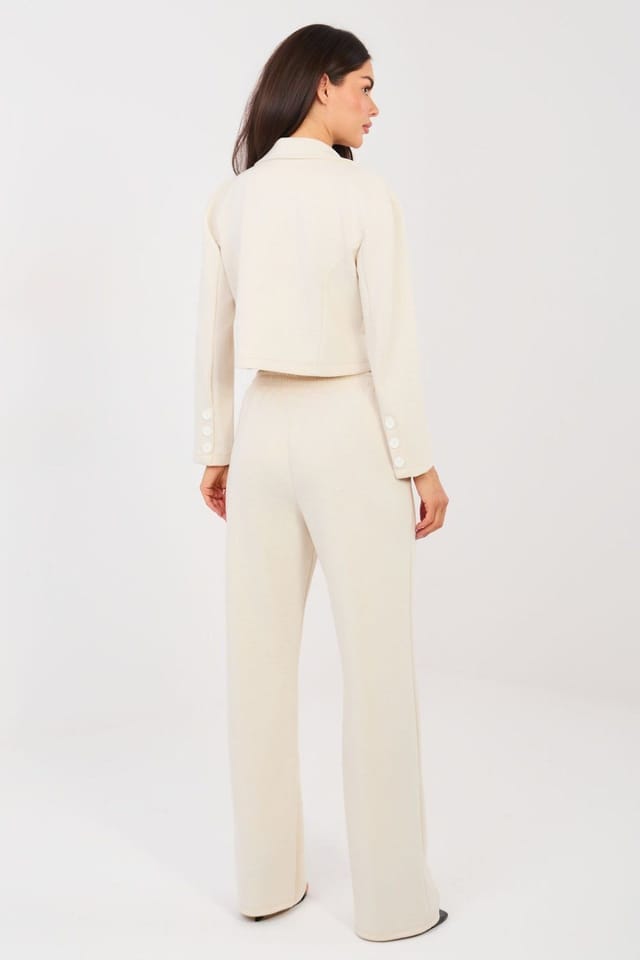 Love Lace Love Lace Women's Soft Buttoned Jacket & Straight Pants Set in Beige - 2