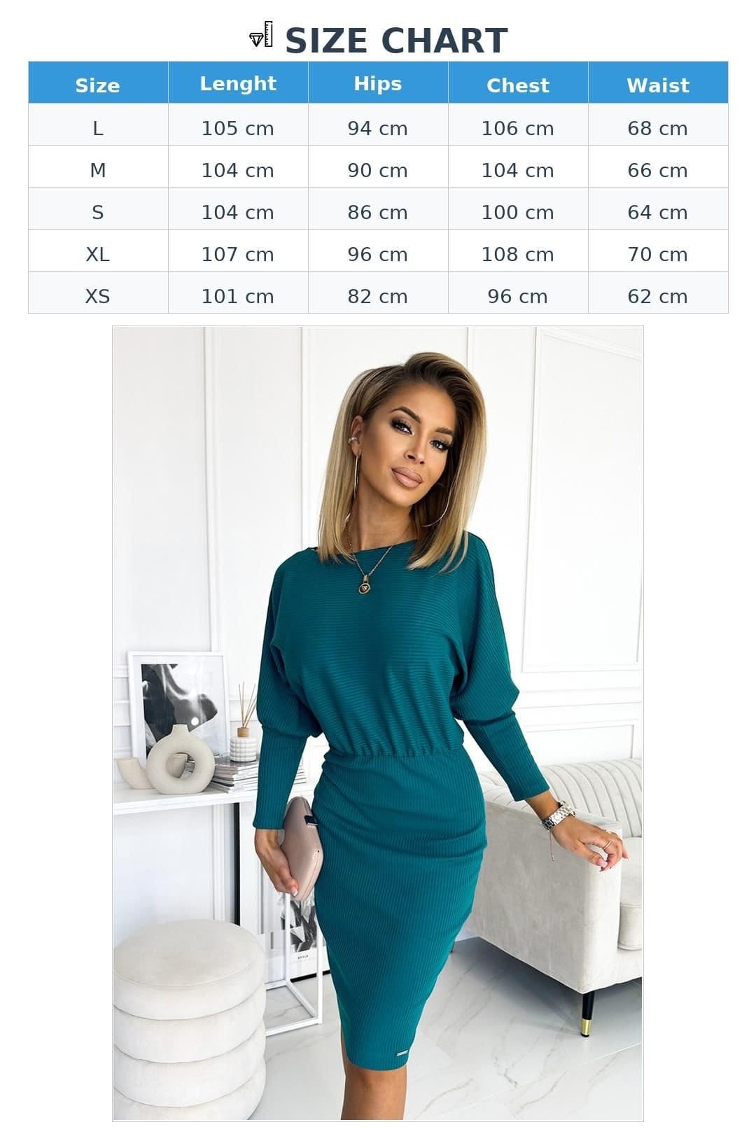 Love Lace Love Lace Women's Sea Blue Striped Ribbed Sleeve Dress - 4