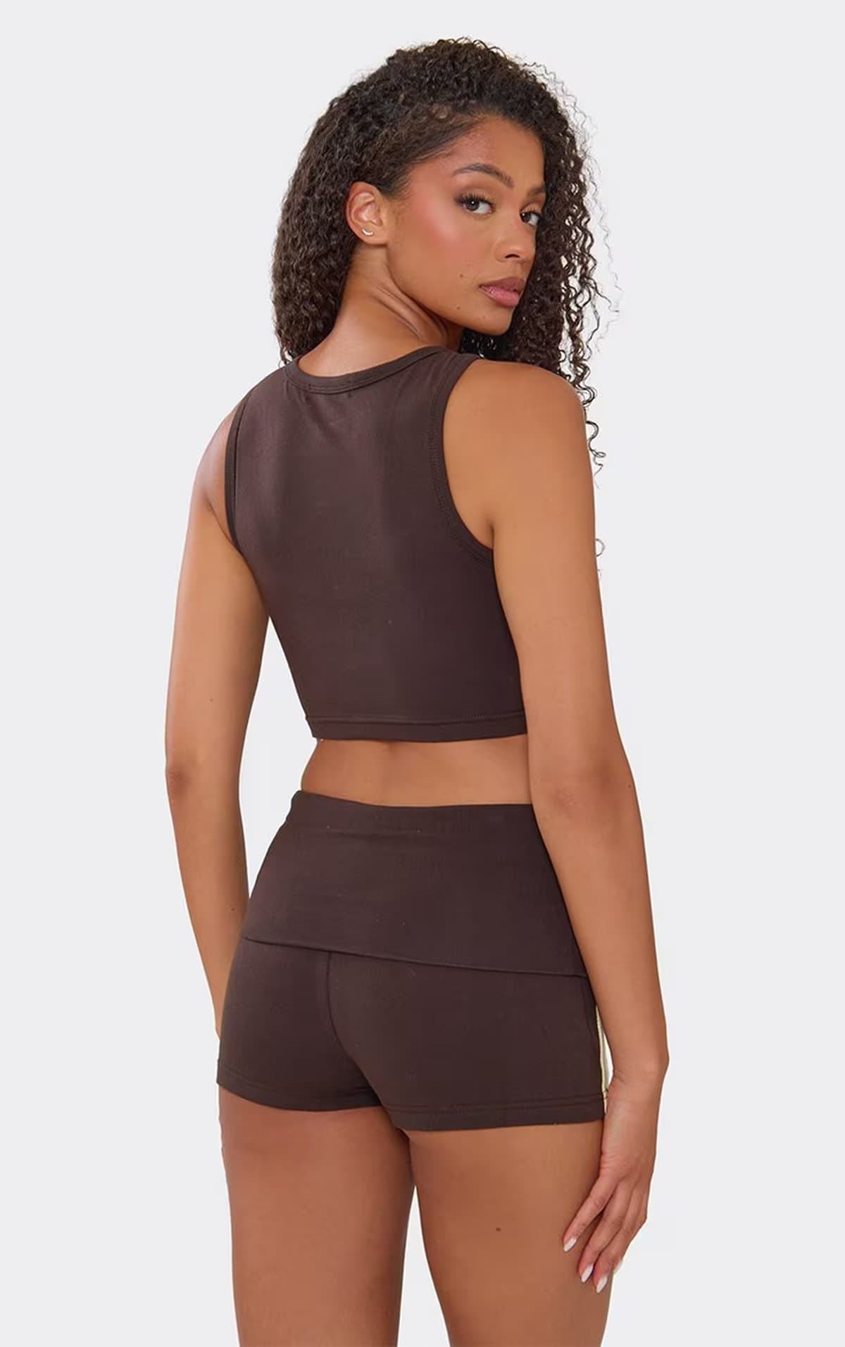 EGO Ego Chocolate Brown Sleeveless Scoop Neck Side Stripe Vest Top