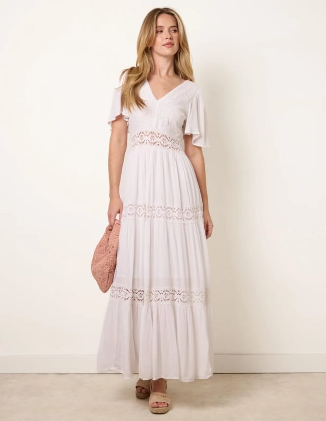 Blue Vanilla V-Neck Tiered Crochet Detail Maxi Dress - 2