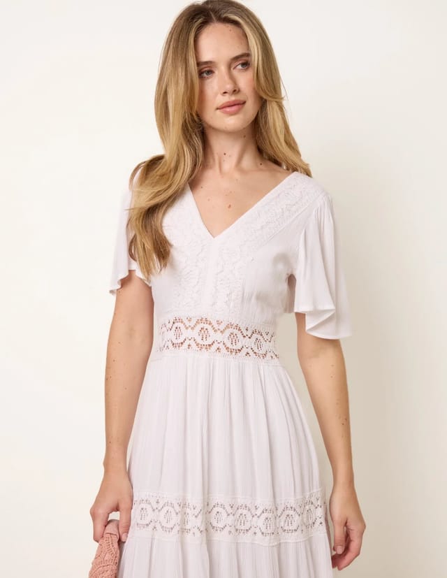 Blue Vanilla V-Neck Tiered Crochet Detail Maxi Dress - 3