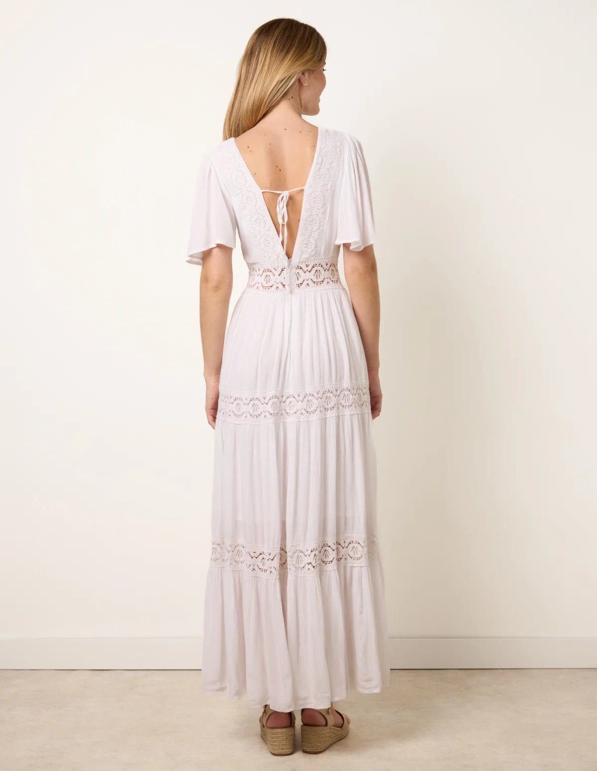 Blue Vanilla V-Neck Tiered Crochet Detail Maxi Dress - 4