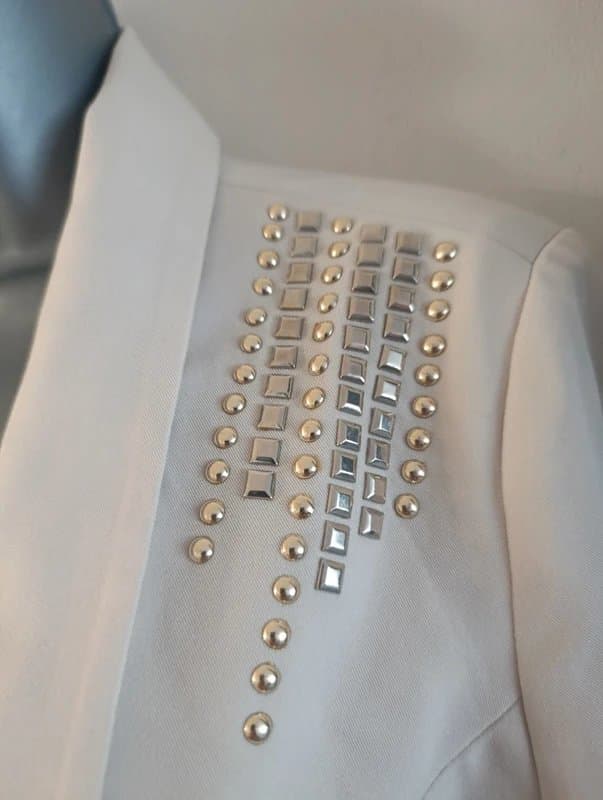 Candalite Candalite Cream Embellished Peplum Y2K Blazer Jacket Women's Size Small Smart Occasion Wedding