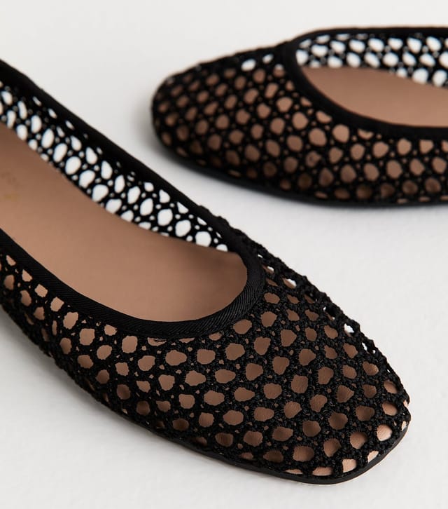 New Look Women's Black Mesh Ballet Pumps Vegan New Look - 3