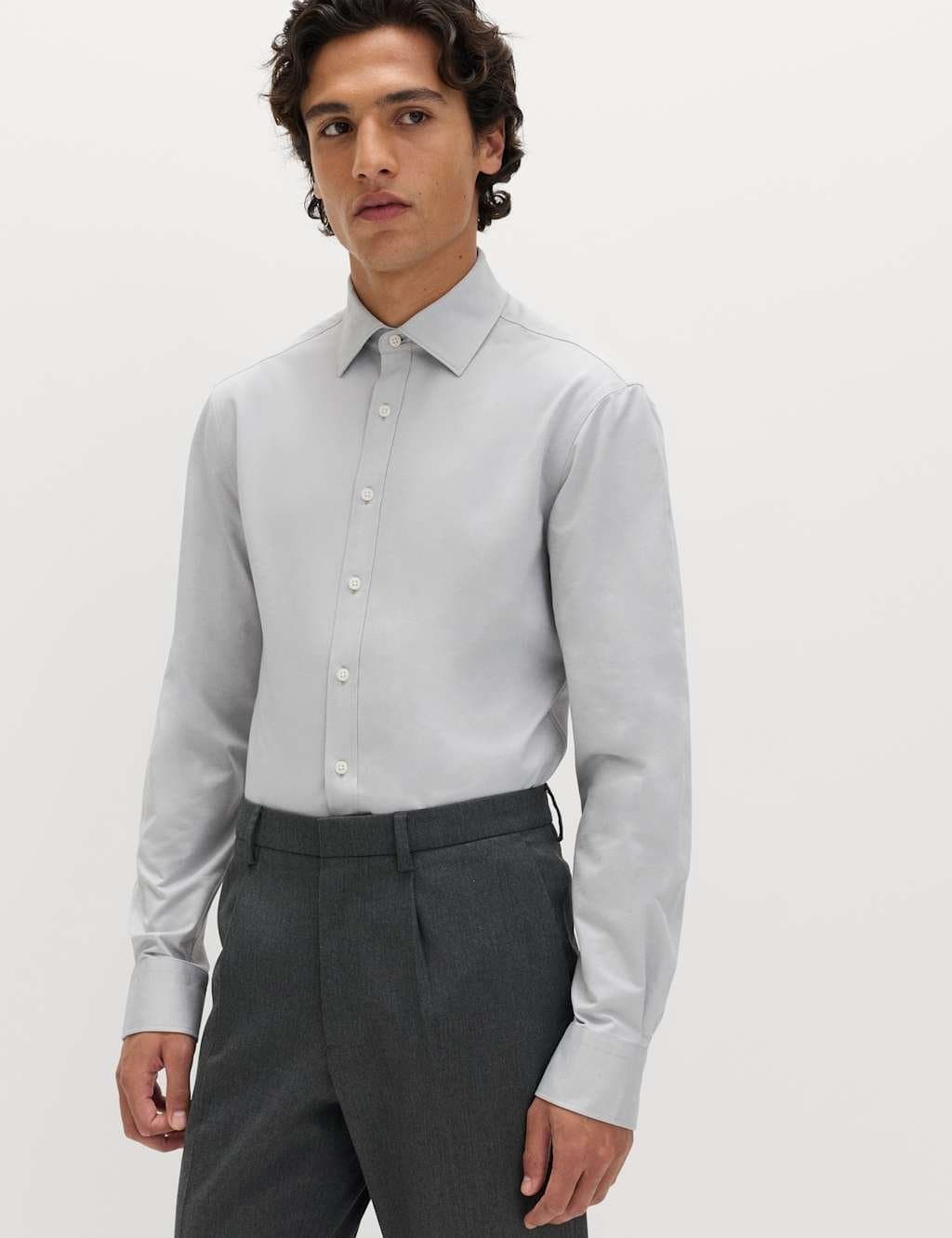 Marks & Spencer M&S Grey Cotton-Rich Jersey Shirt
