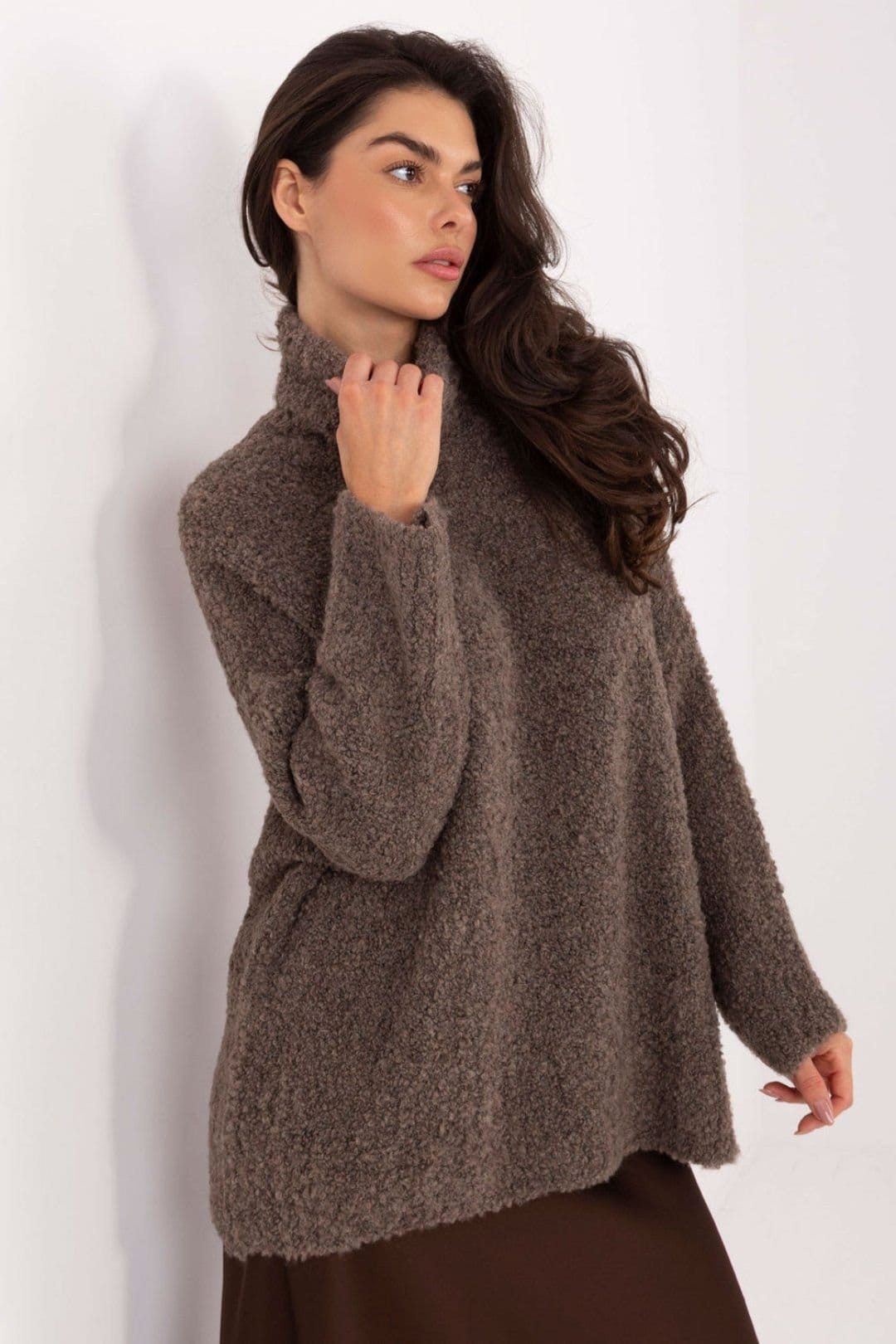 Love Lace Love Lace Women's Boucle Turtleneck Sweater Long Sleeve Style 223084 in Brown - 4