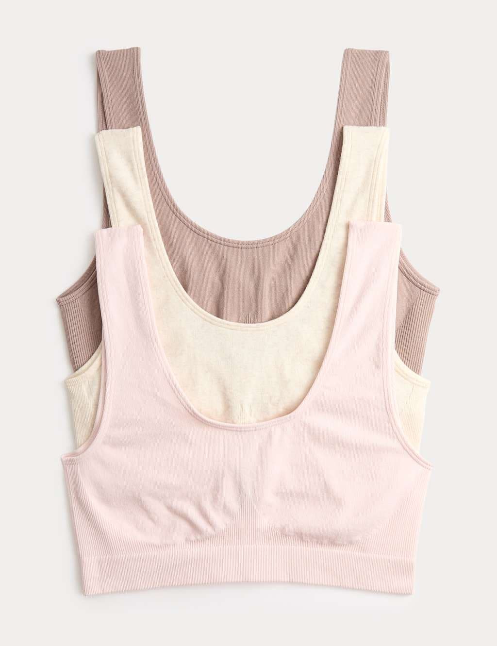 Marks & Spencer M&S 3pk Seamless Non Wired Crop Tops Oatmeal Mix