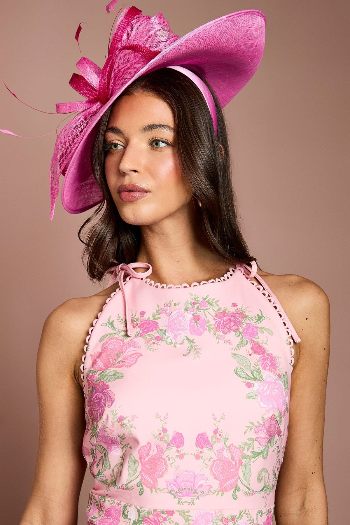 Coast Coast Women's Placement Print Floral Bow Shoulder Midi Dress in Pink - 4