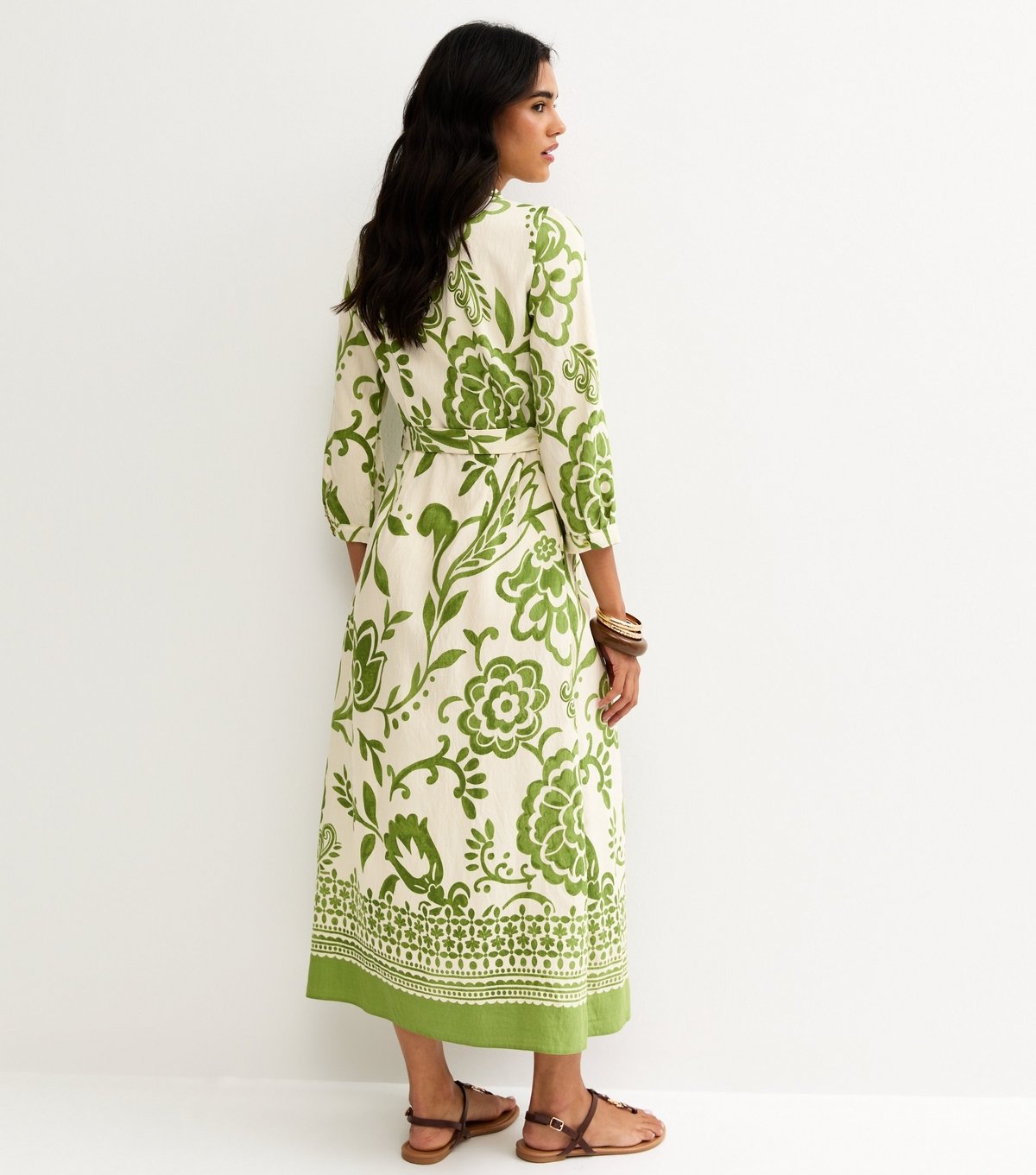 New Look Women's Green Floral Border Tile Print Midi Shirt Dress New Look - 4
