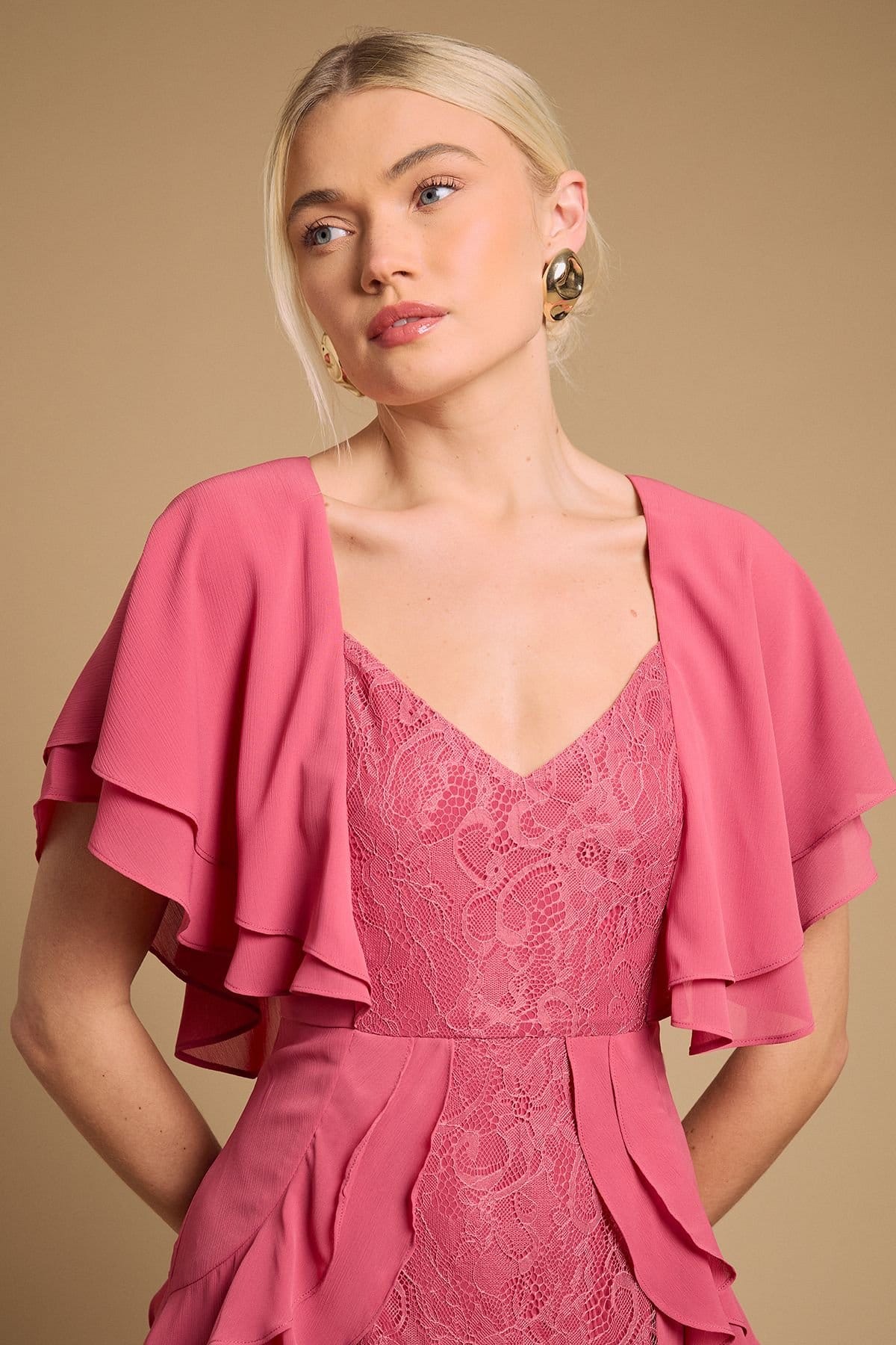 Oasis Oasis Women's Lace Panel Ruffle Maxi Dress in Desert Rose - 4