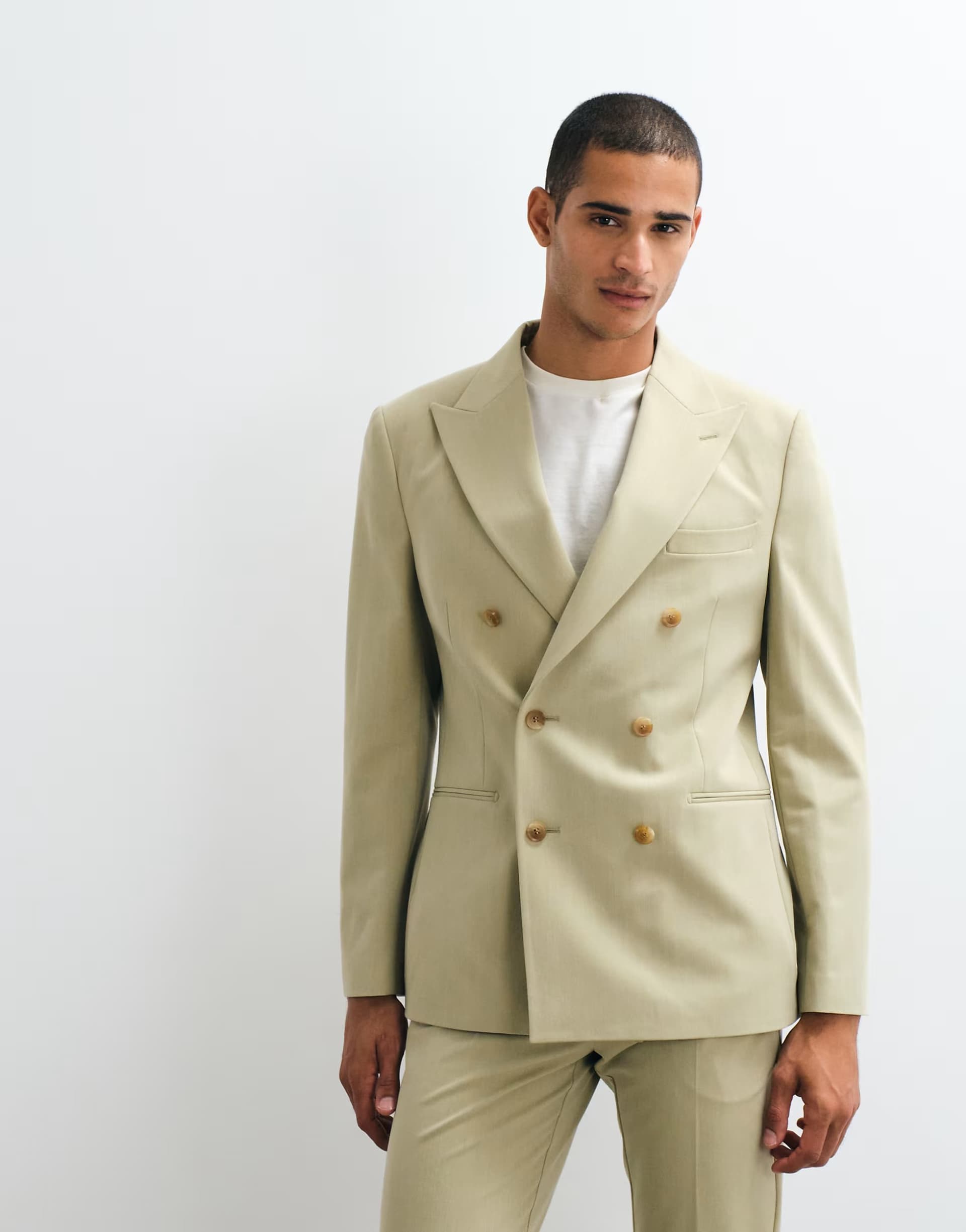 ASOS ASOS DESIGN crease resistant double breasted suit jacket in olive green