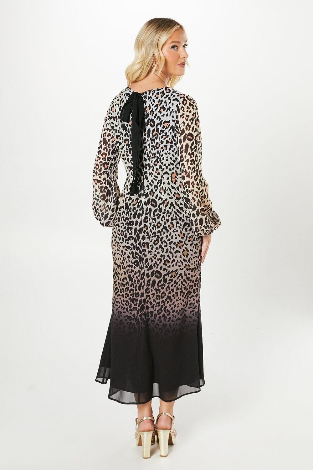 Debut London Debut London Women's By Coast Animal Print Blouson Sleeve Georgette Midi Dress - 3