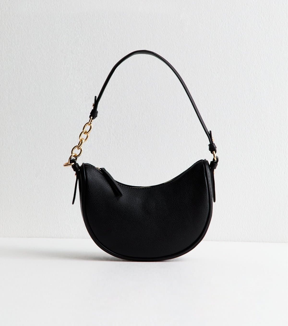 New Look Black Faux Leather Scooped Chain Shoulder Bag New Look