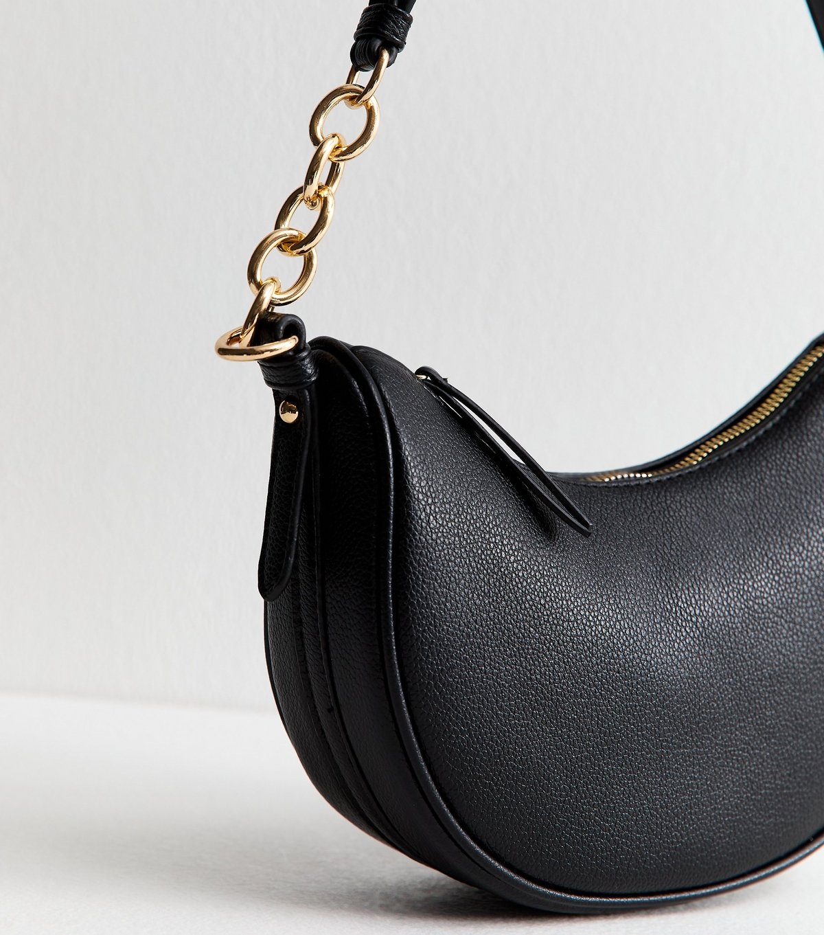 New Look Black Faux Leather Scooped Chain Shoulder Bag New Look - 3