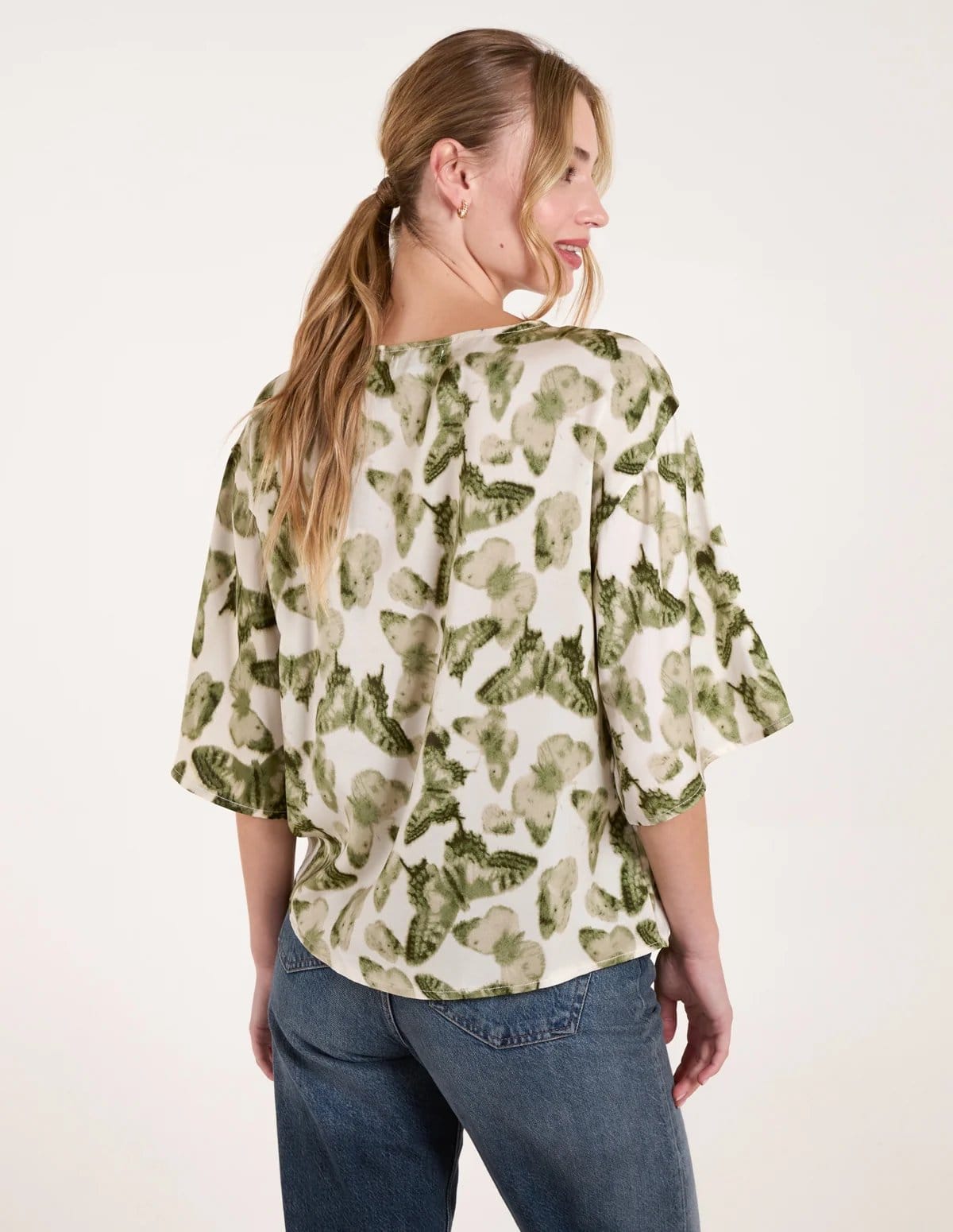 Blue Vanilla Tie Front Watercolour Butterfly Printed Top - 4