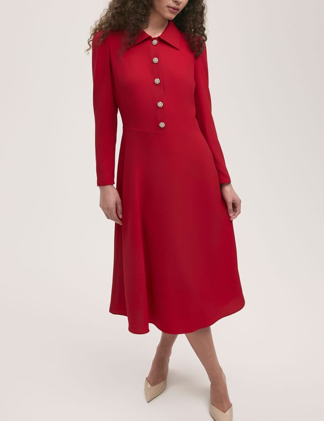 Finery London Finery London Women's Petite Lucia Crepe Collared Midi Dress in Red - 2
