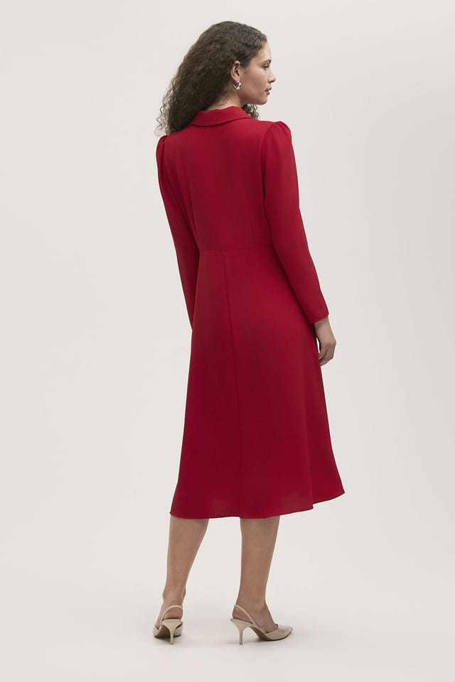 Finery London Finery London Women's Petite Lucia Crepe Collared Midi Dress in Red - 3