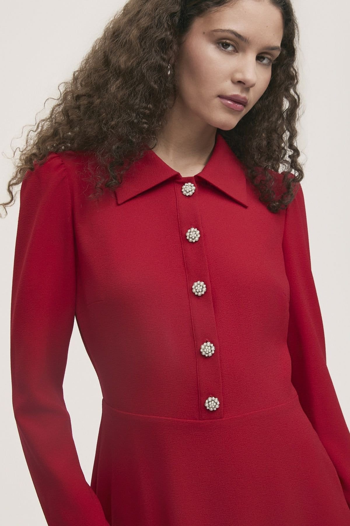 Finery London Finery London Women's Petite Lucia Crepe Collared Midi Dress in Red - 4