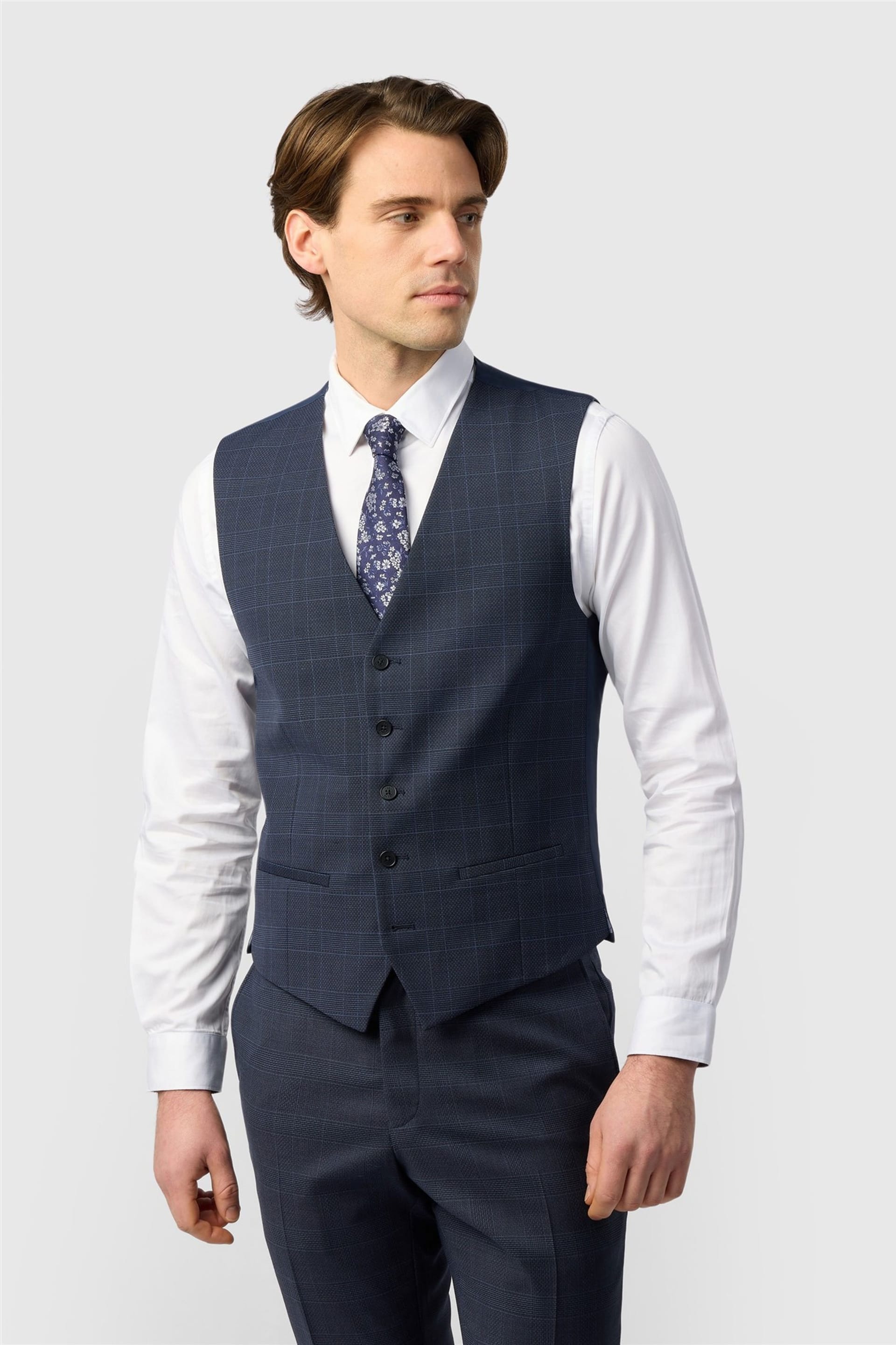 Ted Baker Men's Checked Slim Fit Waistcoat in Dark Blue