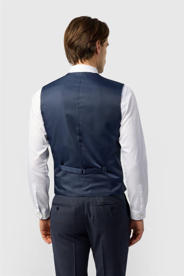 Ted Baker Ted Baker Men's Single Breasted Five Button Checked Slim Fit Waistcoat in Dark Blue - 2