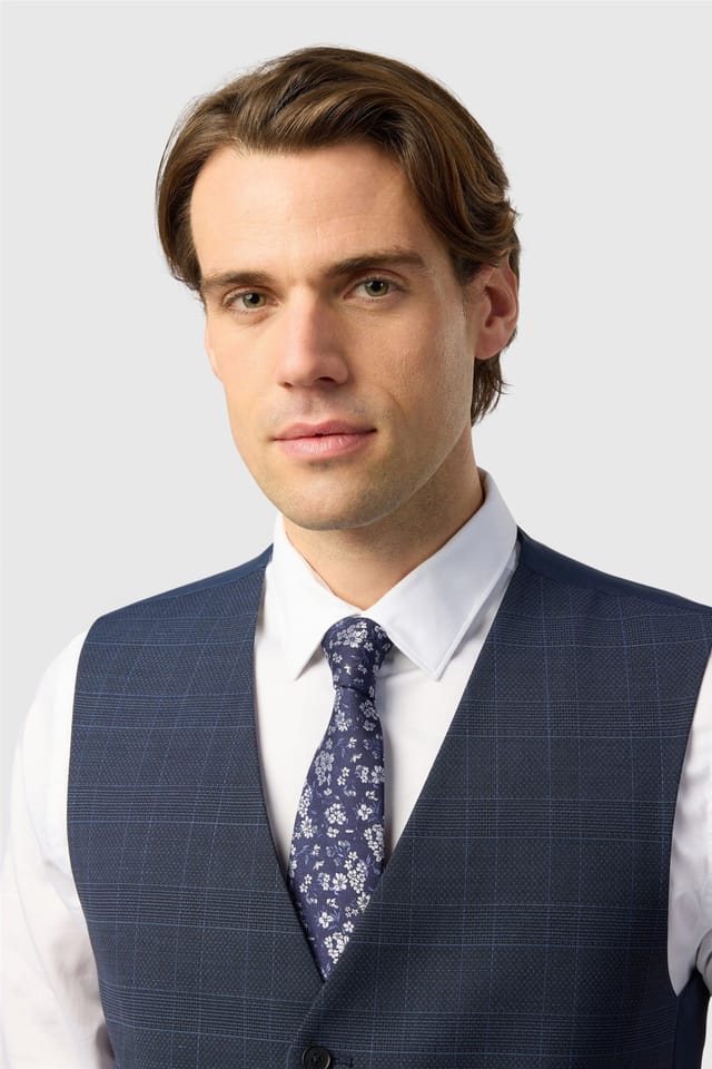 Ted Baker Ted Baker Men's Single Breasted Five Button Checked Slim Fit Waistcoat in Dark Blue - 3