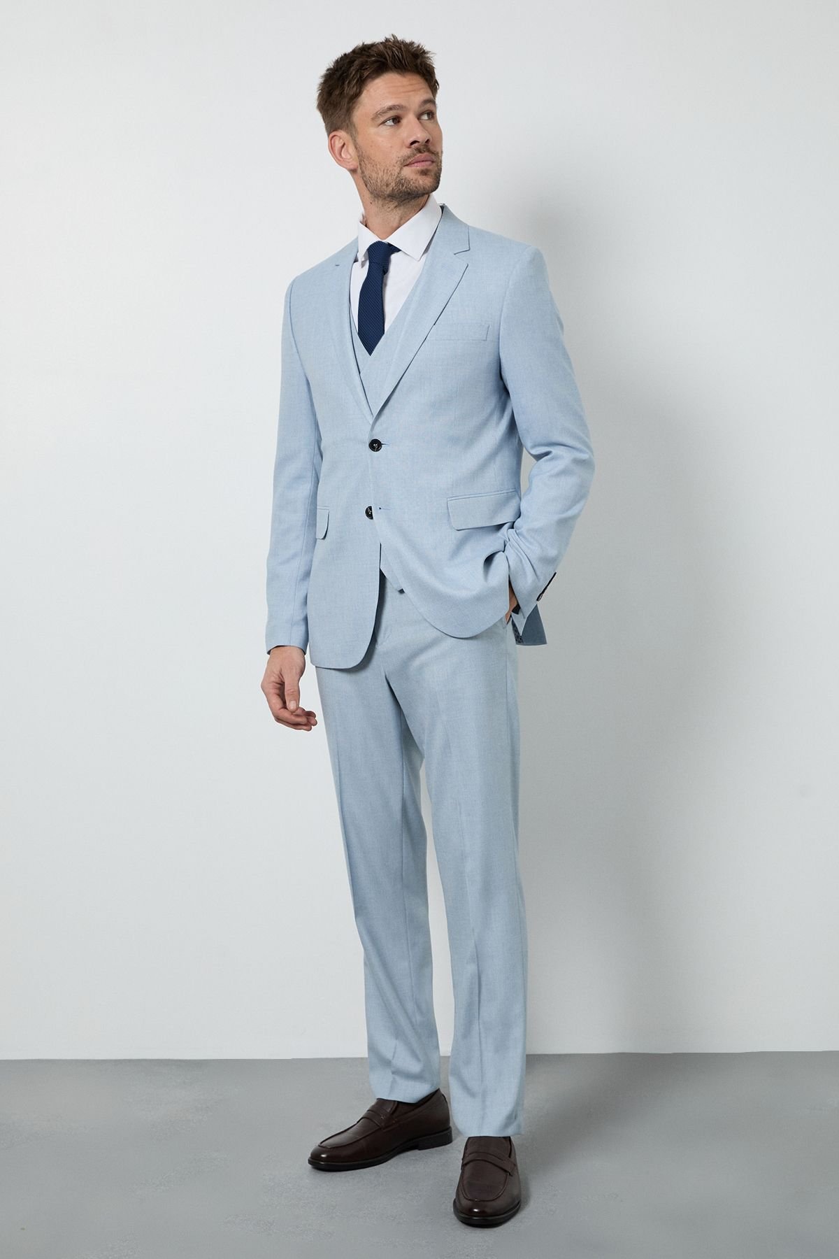 Burton Burton Men's Light Blue Slim Fit Suit Jacket - 3