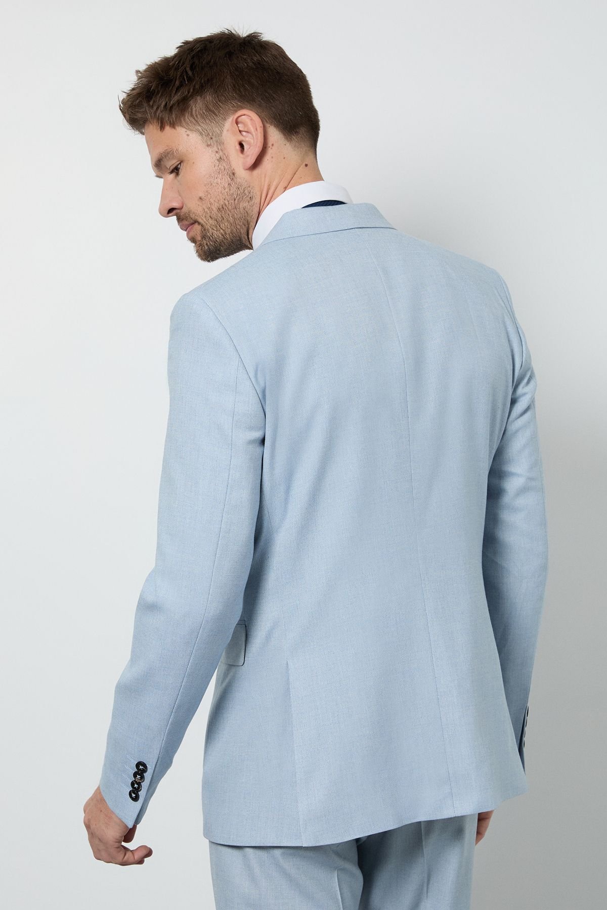 Burton Burton Men's Light Blue Slim Fit Suit Jacket - 4