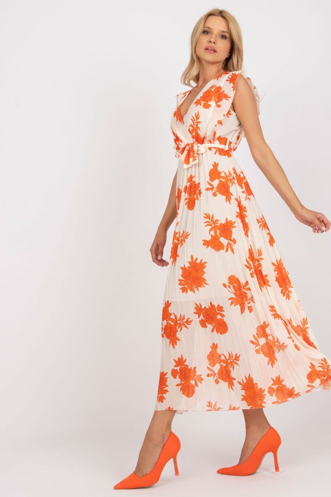 Love Lace Love Lace Women's Long Frill Sleeve Tie Waist Dress in Orange