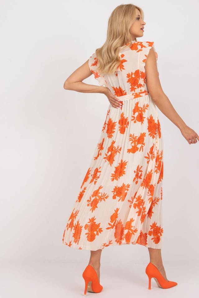 Love Lace Love Lace Women's Long Frill Sleeve Tie Waist Dress in Orange - 2