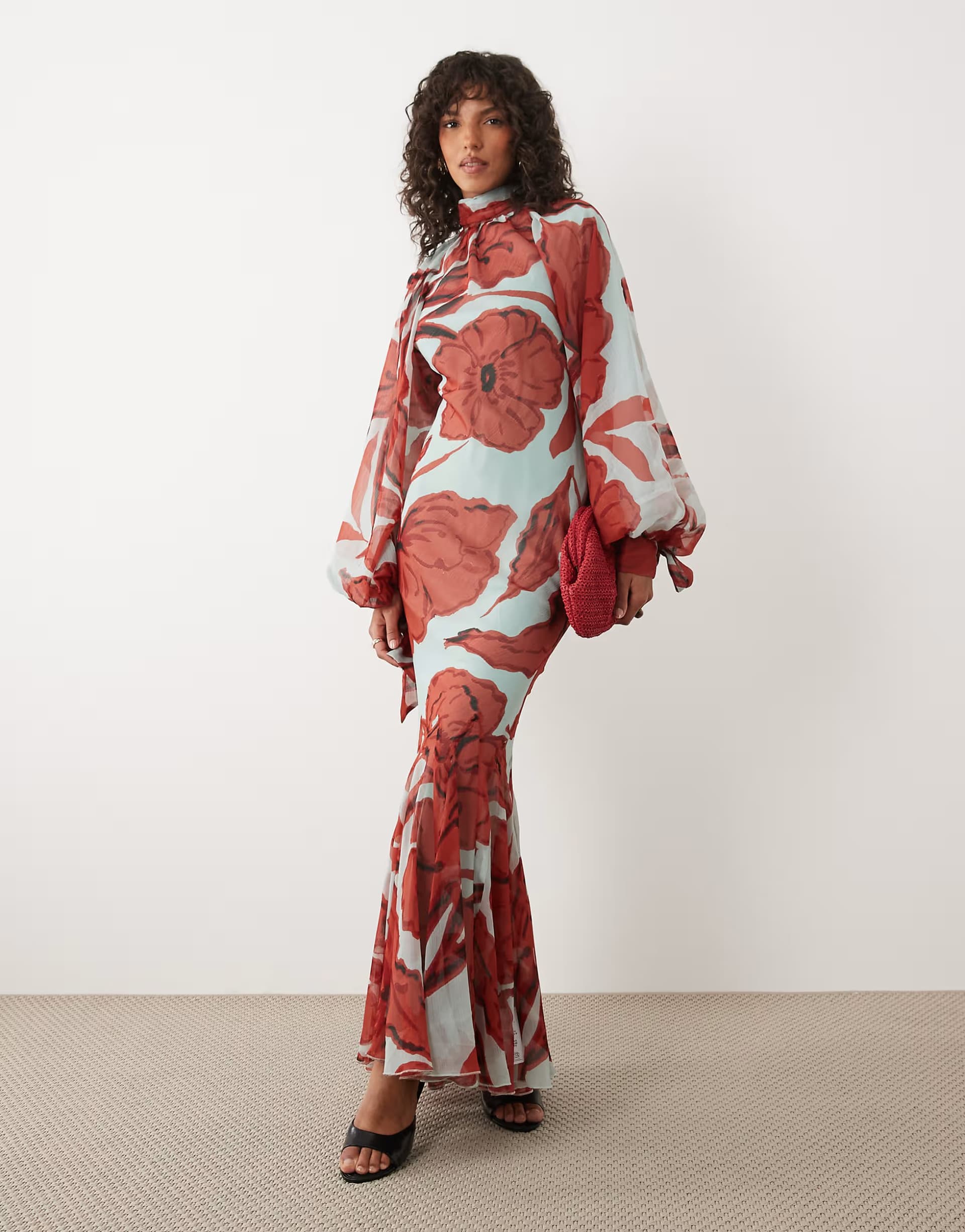 ASOS ASOS DESIGN high neck maxi dress with godet hem in red floral