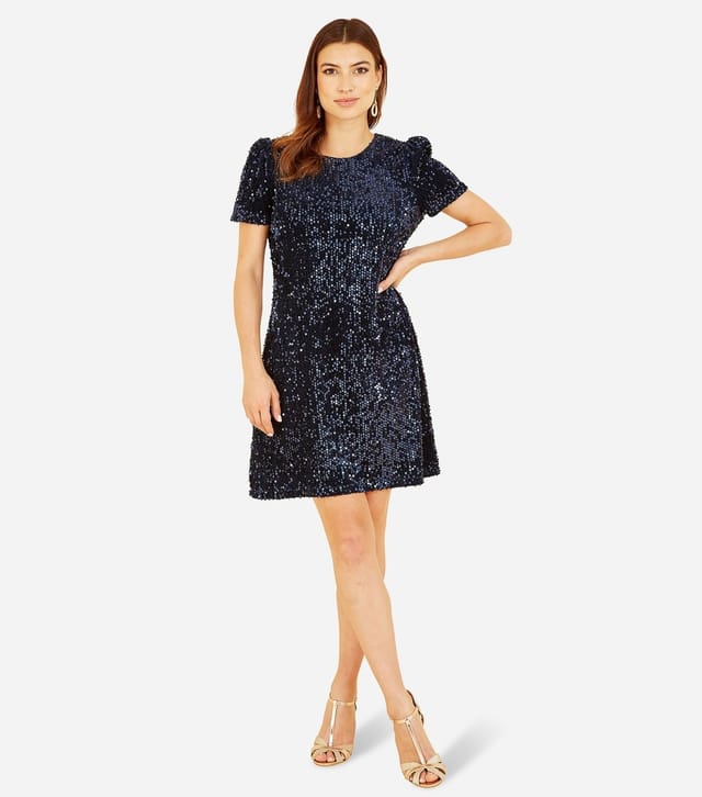 Yumi Women's Navy Sequin Shift Mini Dress Yumi New Look - 2