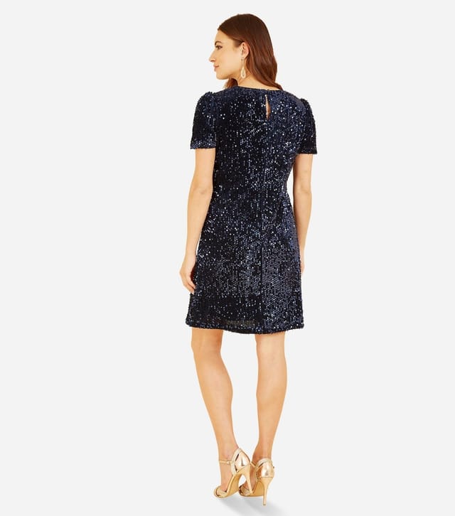 Yumi Women's Navy Sequin Shift Mini Dress Yumi New Look - 3